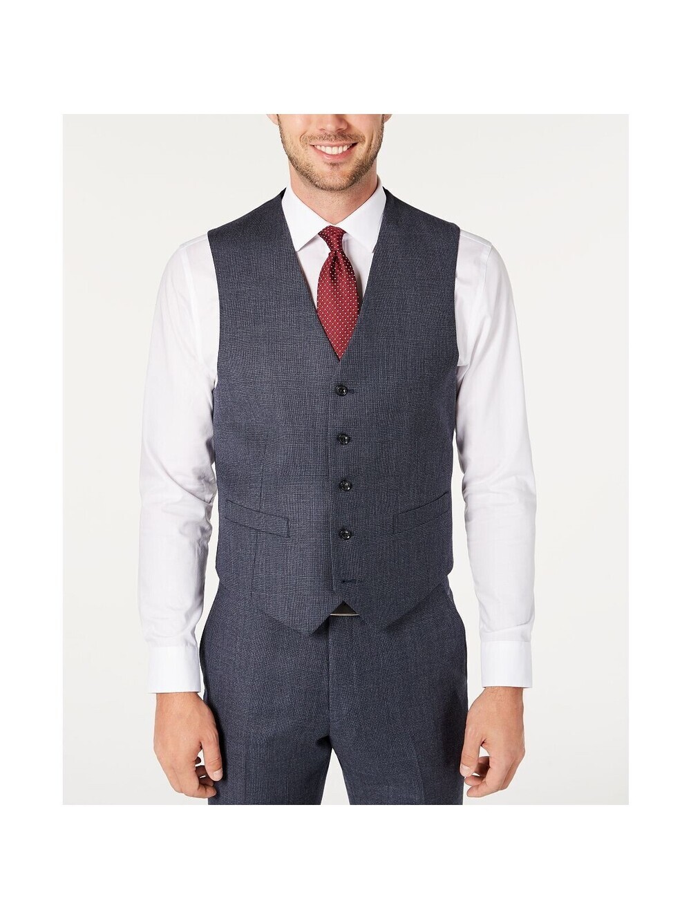 Tommy Hilfiger Mens Modern-Fit Thflex Stretch Blue Plaid Suit Separate Vest M